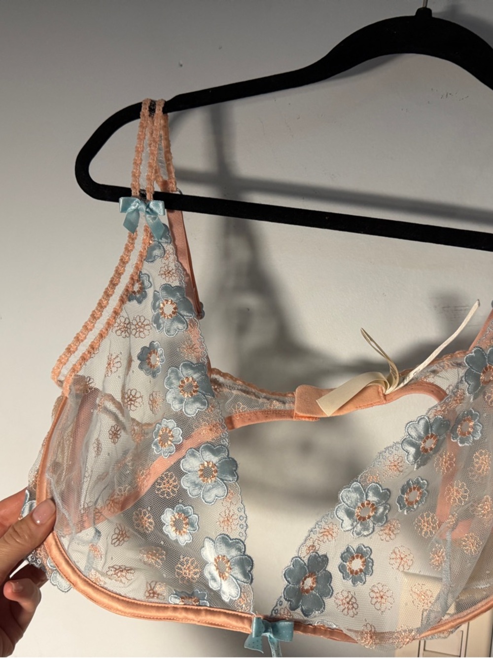 For Love and Lemons Delicate Peach & Blue Floral Lace Lingerie Set - Picture 8 of 10